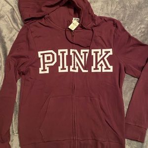 PINK burgundy zip-up hoodie